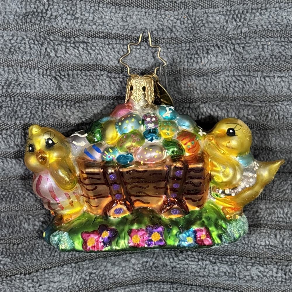Christopher Radko Egg Cartin Chicks Glass Easter Christmas Ornament RETIRED RARE